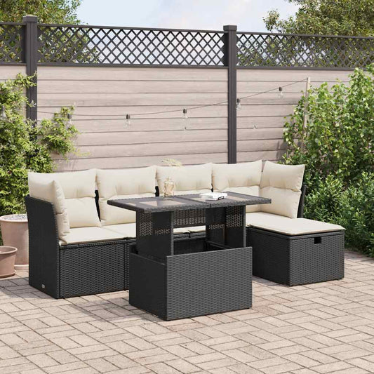 Set Divano da Giardino 6 pz con Cuscini Nero in Polyrattan - homemem39