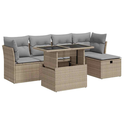 Set Divano da Giardino 6 pz con Cuscini Beige in Polyrattan - homemem39