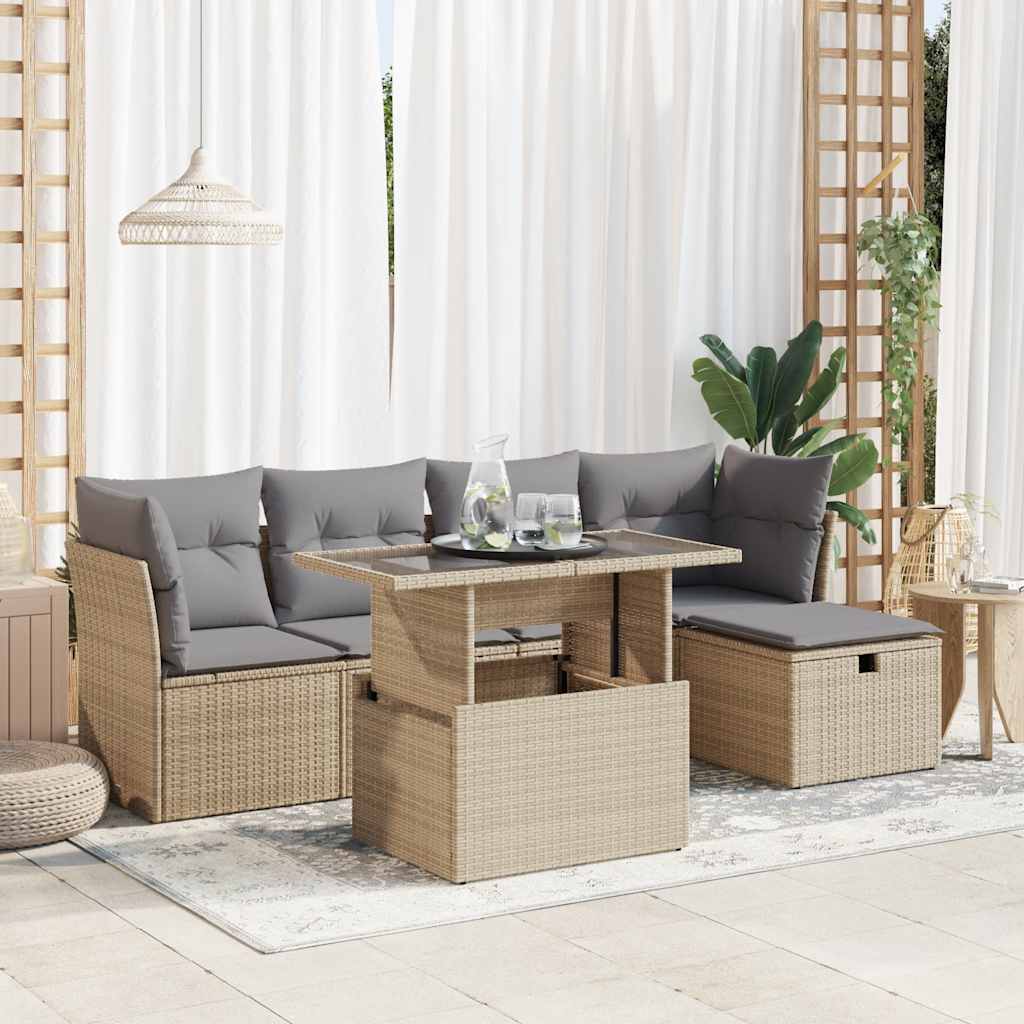 Set Divano da Giardino 6 pz con Cuscini Beige in Polyrattan | homemem39