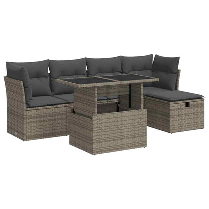 Set Divano da Giardino 6 pz con Cuscini Grigio in Polyrattan | homemem39