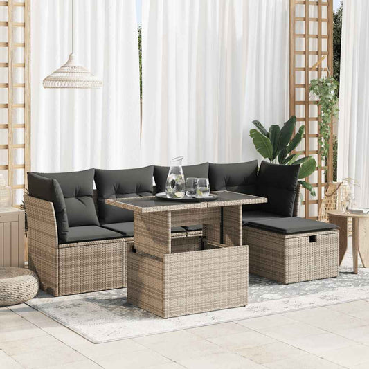 Set Divano da Giardino 6 pz con Cuscini Grigio in Polyrattan - homemem39