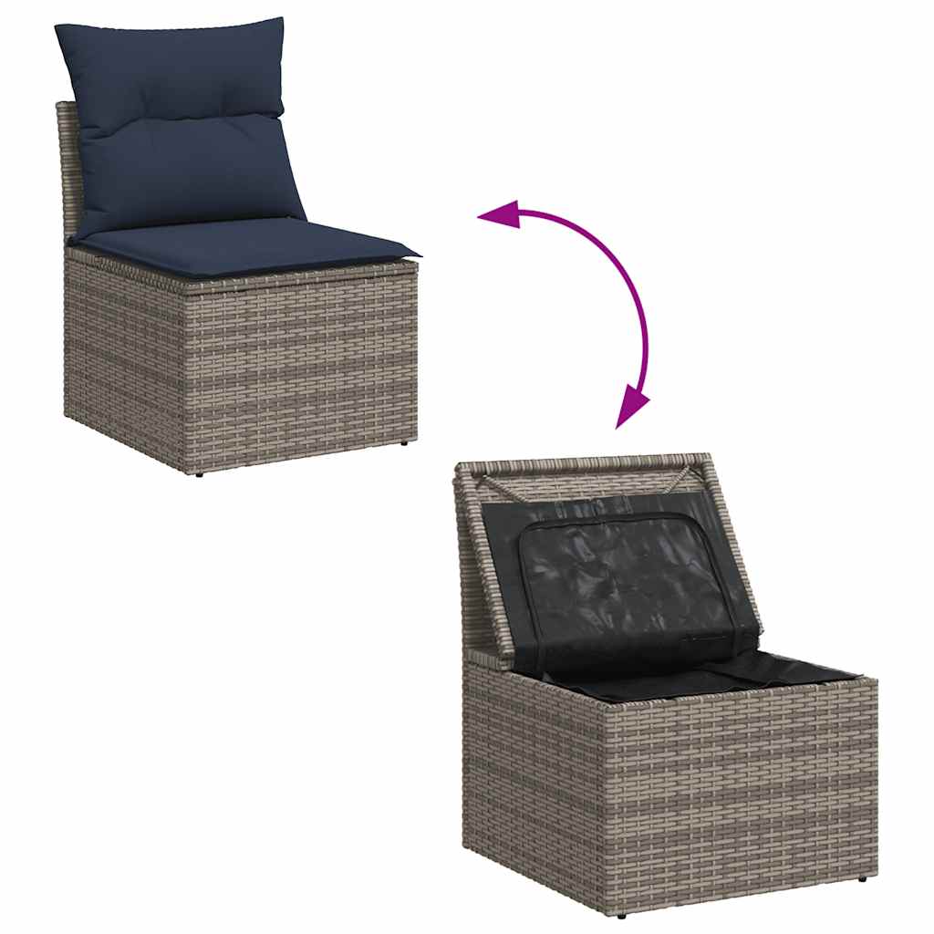 Set Divano da Giardino 6pz con Cuscini Grigio Polyrattan Acacia
