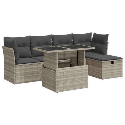 Set Divano da Giardino 6pz con Cuscini Grigio Chiaro Polyrattan | homemem39