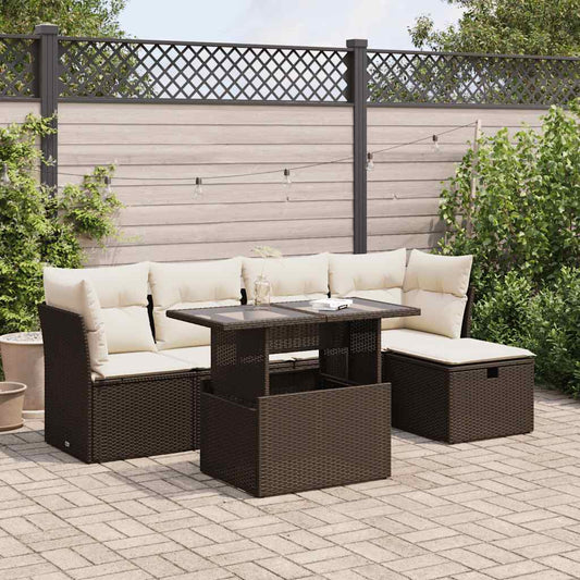 Set Divano da Giardino 6 pz con Cuscini Marrone in Polyrattan - homemem39