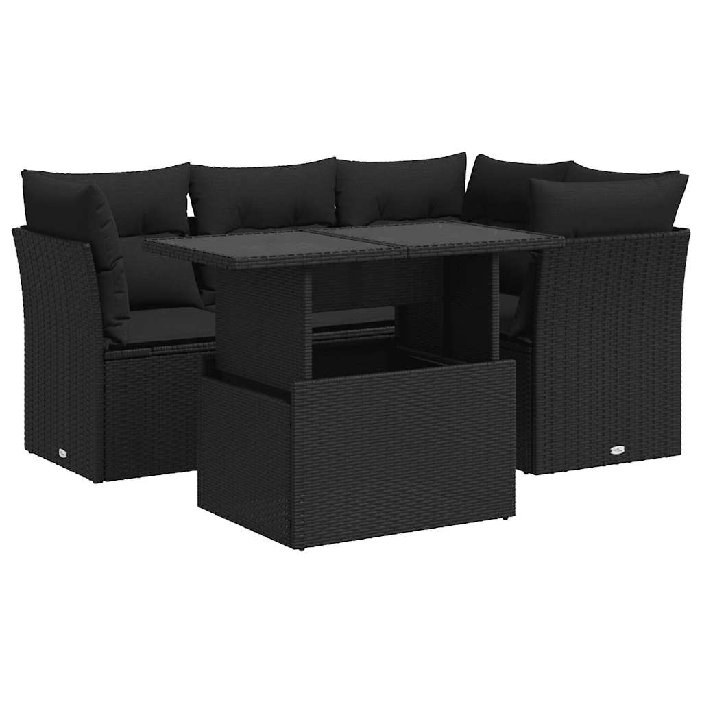Set Divani da Giardino 5 pz con Cuscini in Polyrattan Nero | homemem39