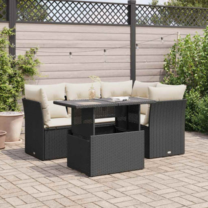 Set Divani da Giardino 5 pz con Cuscini in Polyrattan Nero | homemem39