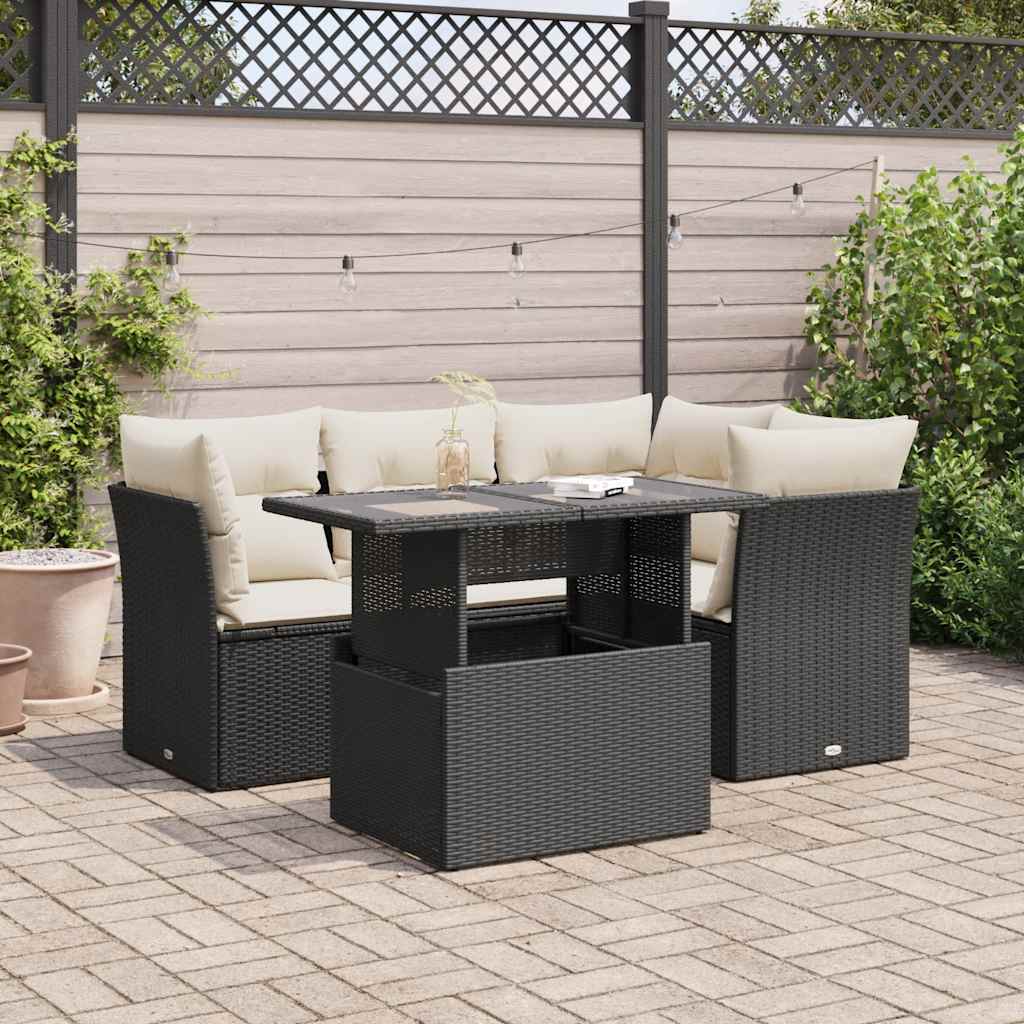Set Divani da Giardino 5 pz con Cuscini in Polyrattan Nero - homemem39