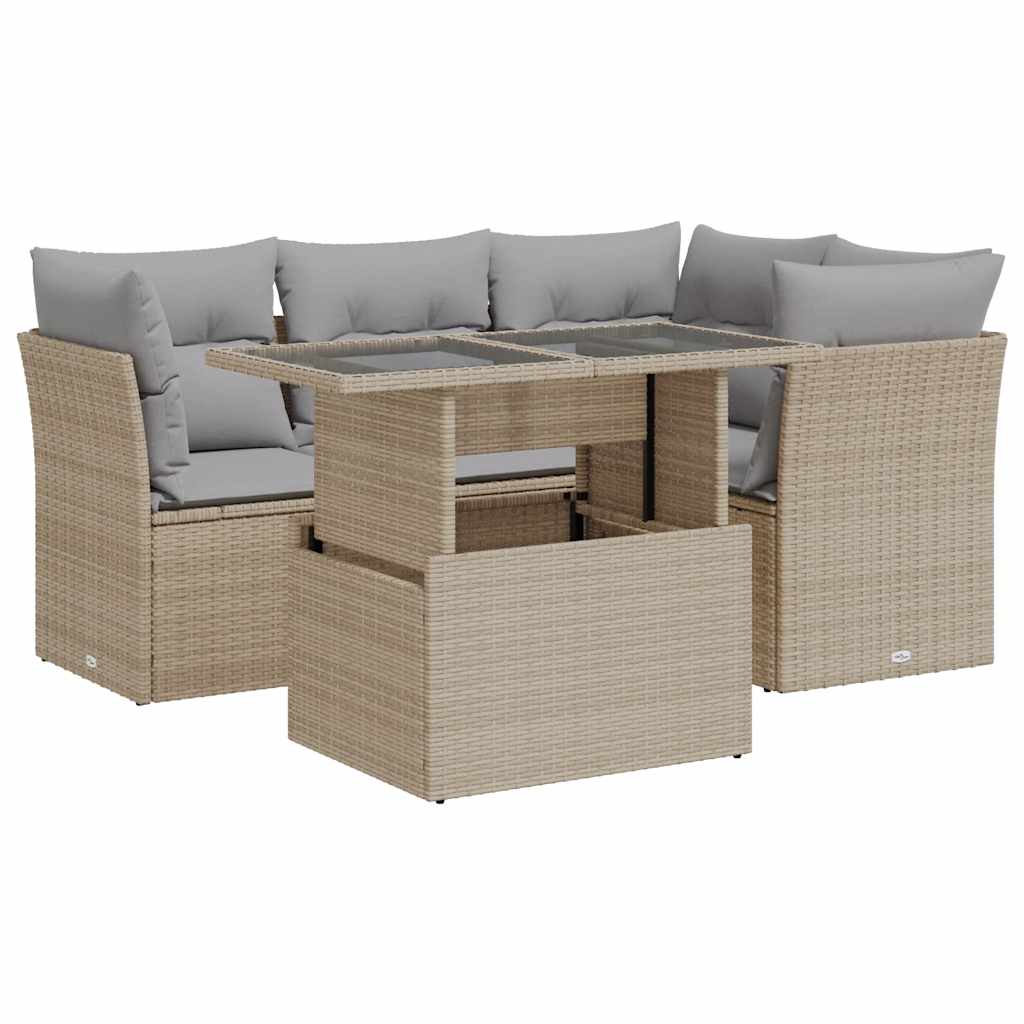 Set Divano da Giardino 5 pz con Cuscini Beige in Polyrattan | homemem39