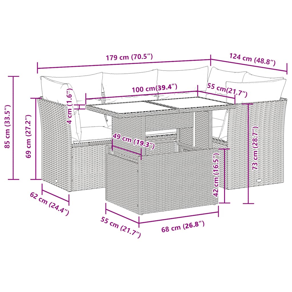 Set Divano da Giardino 5 pz con Cuscini Beige in Polyrattan | homemem39
