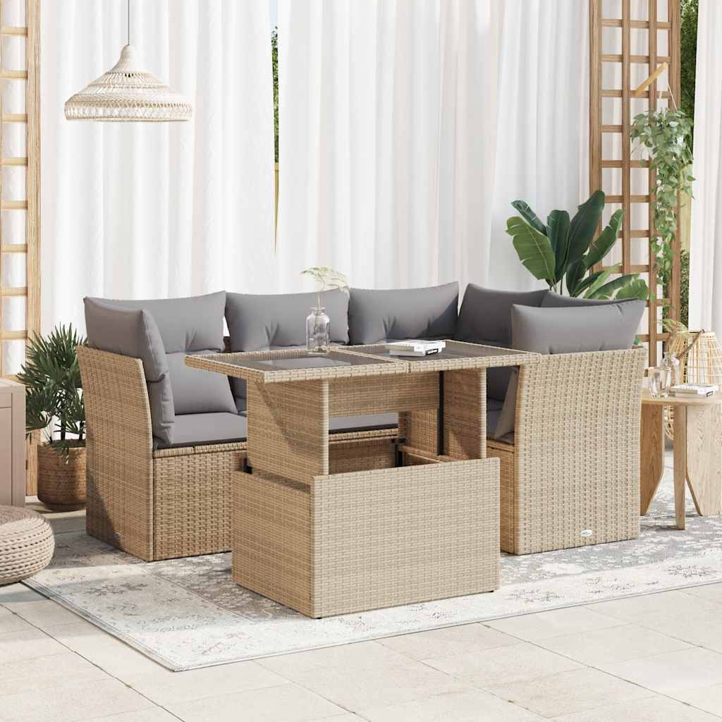 Set Divano da Giardino 5 pz con Cuscini Beige in Polyrattan | homemem39