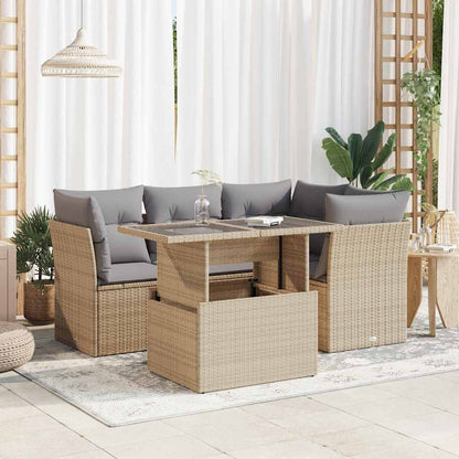 Set Divano da Giardino 5 pz con Cuscini Beige in Polyrattan | homemem39