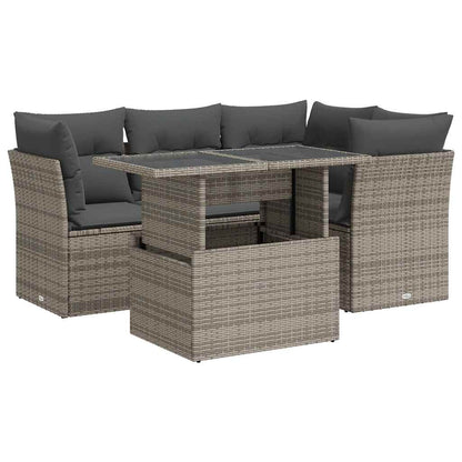 Set Divano da Giardino 5 pz con Cuscini Grigio in Polyrattan