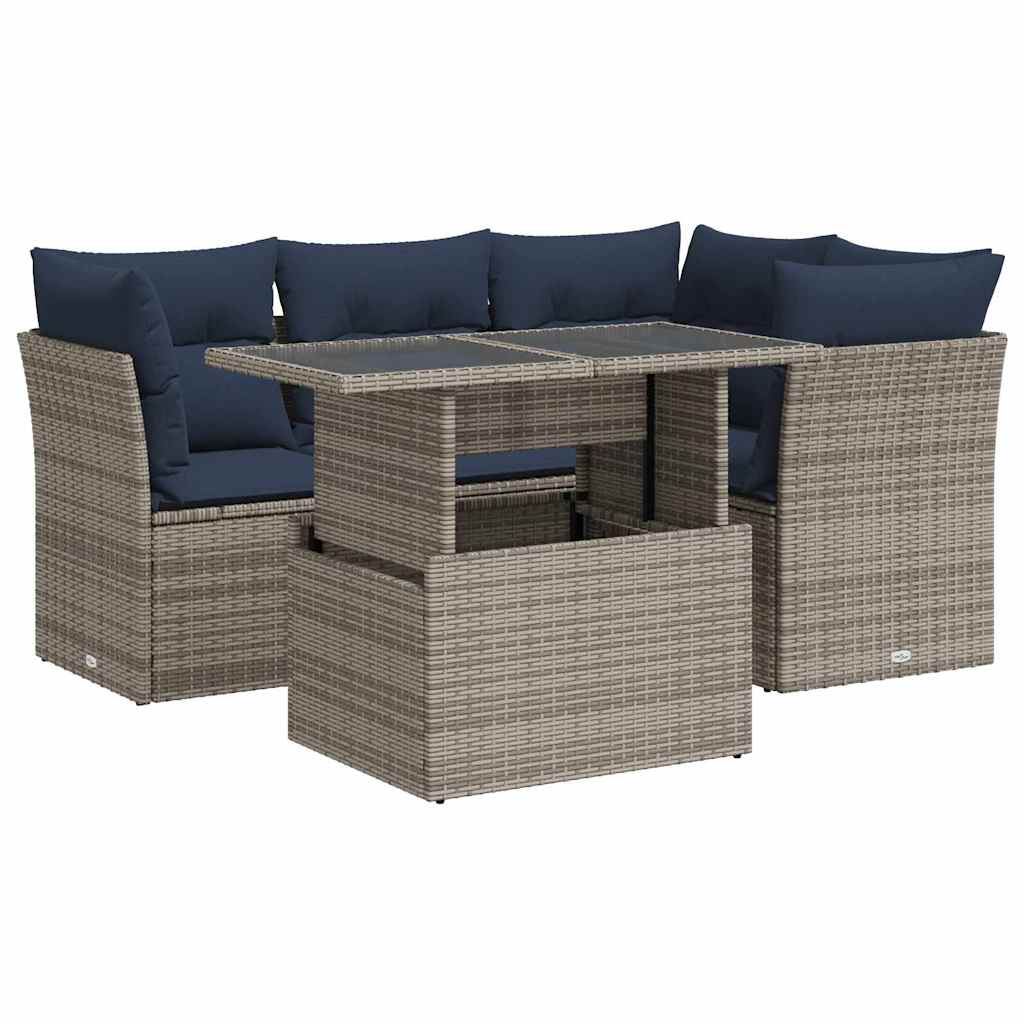 Set Divano Giardino 5 pz con Cuscini Grigio Polyrattan Acacia | homemem39