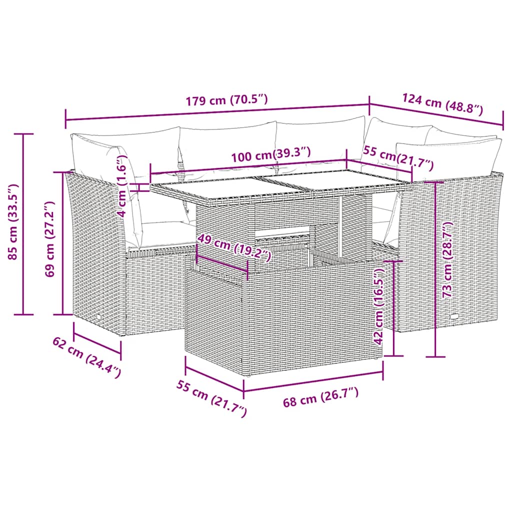 Set Divano Giardino 5 pz con Cuscini Grigio Polyrattan Acacia | homemem39