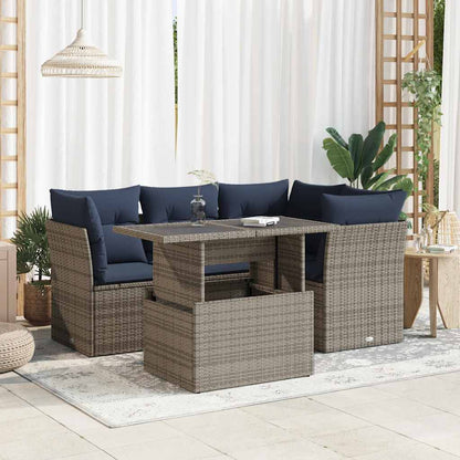 Set Divano Giardino 5 pz con Cuscini Grigio Polyrattan Acacia - homemem39