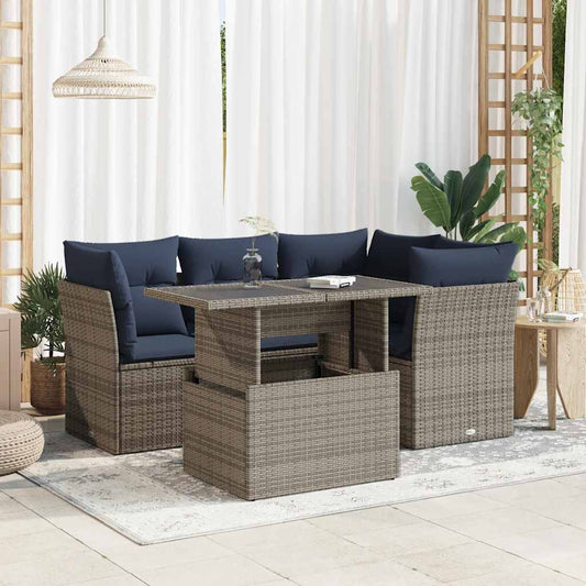Set Divano Giardino 5 pz con Cuscini Grigio Polyrattan Acacia - homemem39