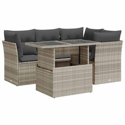 Set Divano da Giardino 5pz con Cuscini Grigio Chiaro Polyrattan | homemem39