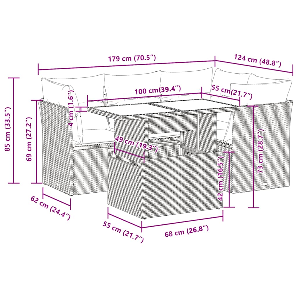 Set Divano da Giardino 5pz con Cuscini Grigio Chiaro Polyrattan | homemem39