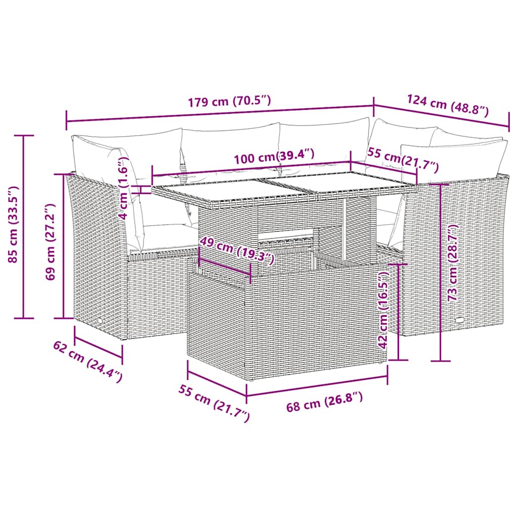 Set Divano da Giardino 5 pz con Cuscini Marrone in Polyrattan | homemem39