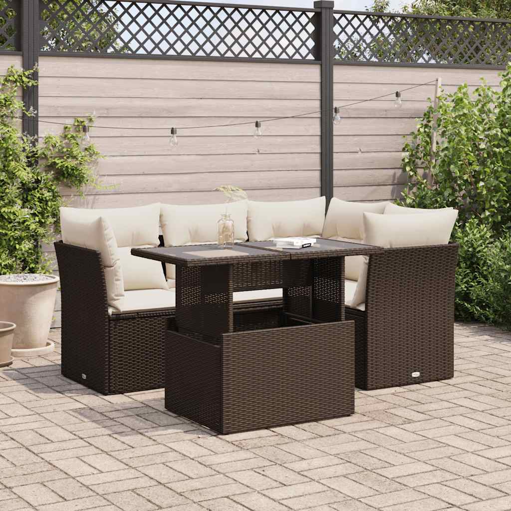 Set Divano da Giardino 5 pz con Cuscini Marrone in Polyrattan | homemem39