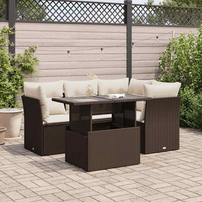 Set Divano da Giardino 5 pz con Cuscini Marrone in Polyrattan | homemem39