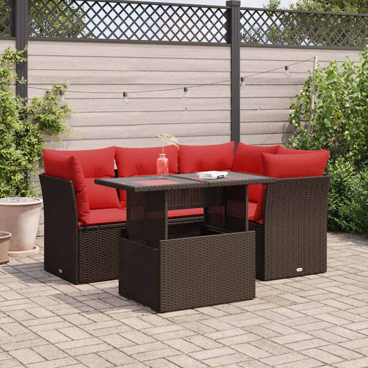 Set Divano da Giardino 5 pz Cuscini Marrone Polyrattan e Acacia - homemem39