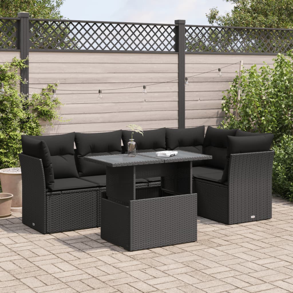 Set Divano da Giardino 6 pz con Cuscini Nero in Polyrattan | homemem39