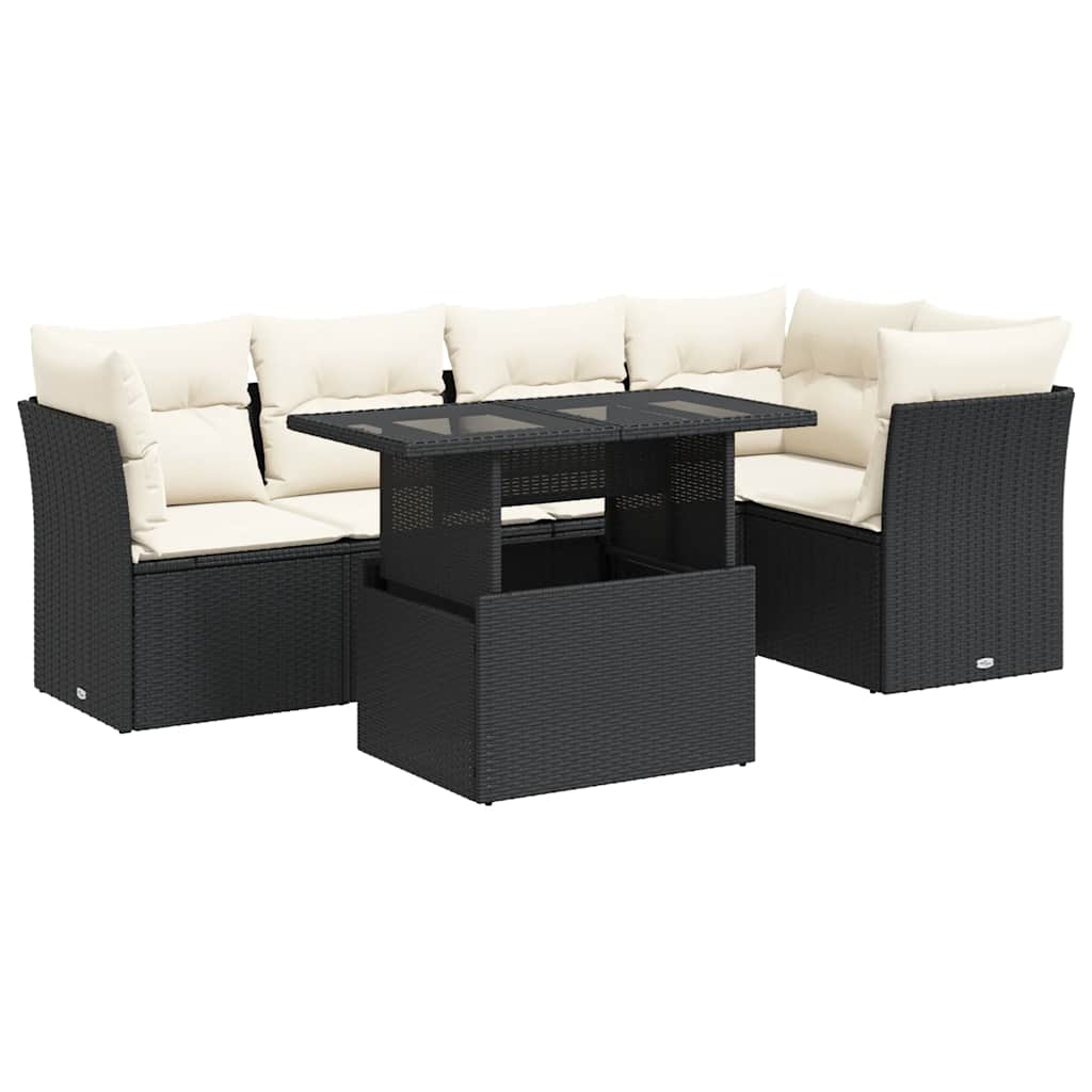 Set Divano da Giardino 6 pz con Cuscini Nero in Polyrattan | homemem39