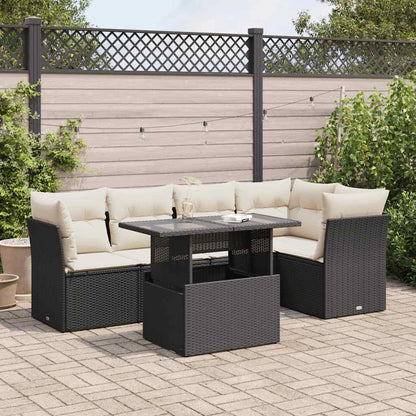 Set Divano da Giardino 6 pz con Cuscini Nero in Polyrattan - homemem39