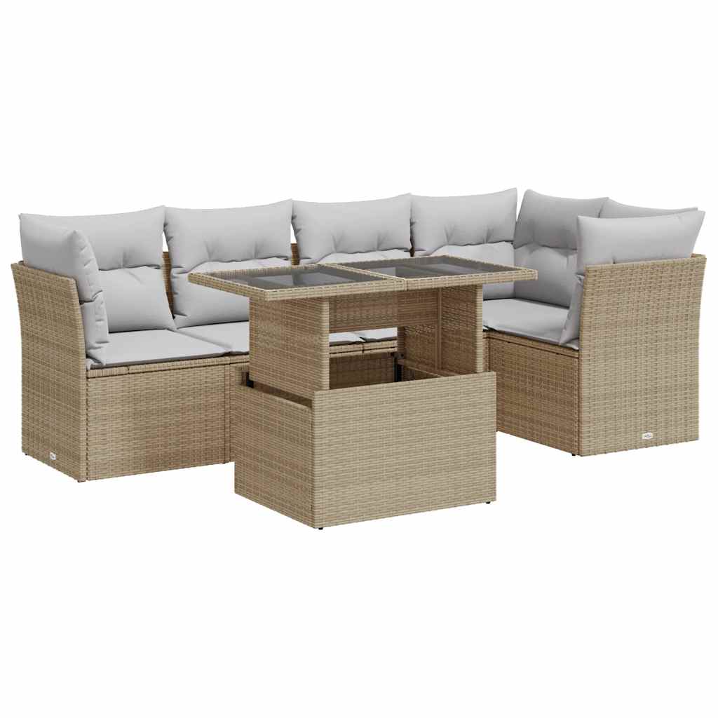Set Divano da Giardino 6 pz con Cuscini Beige in Polyrattan