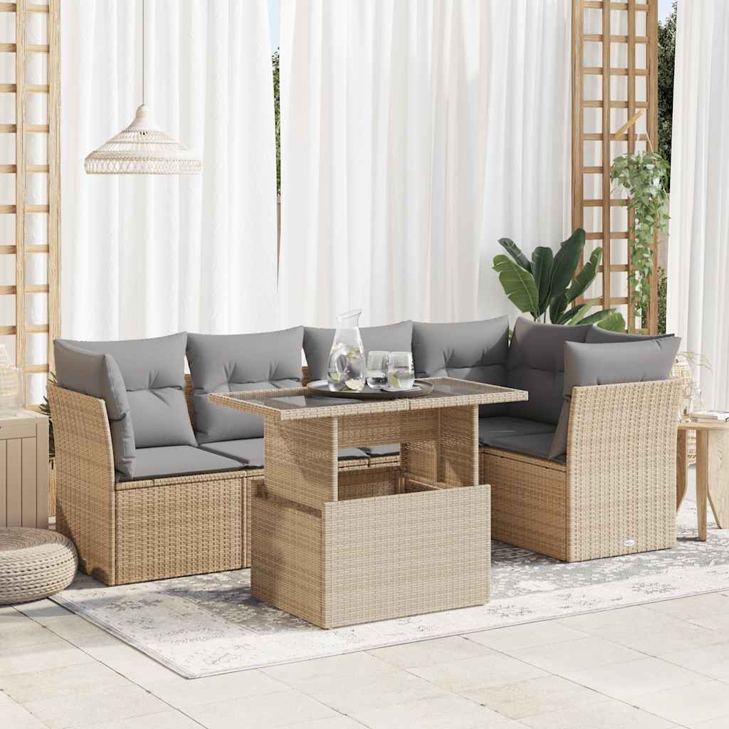 Set Divano da Giardino 6 pz con Cuscini Beige in Polyrattan