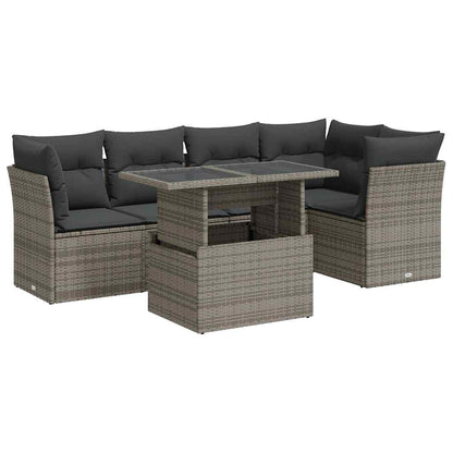 Set Divano da Giardino 6 pz con Cuscini Grigio in Polyrattan