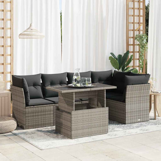 Set Divano da Giardino 6 pz con Cuscini Grigio in Polyrattan