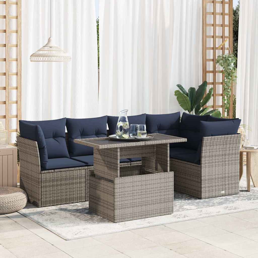Set Divano da Giardino 6pz con Cuscini Grigio Polyrattan Acacia - homemem39