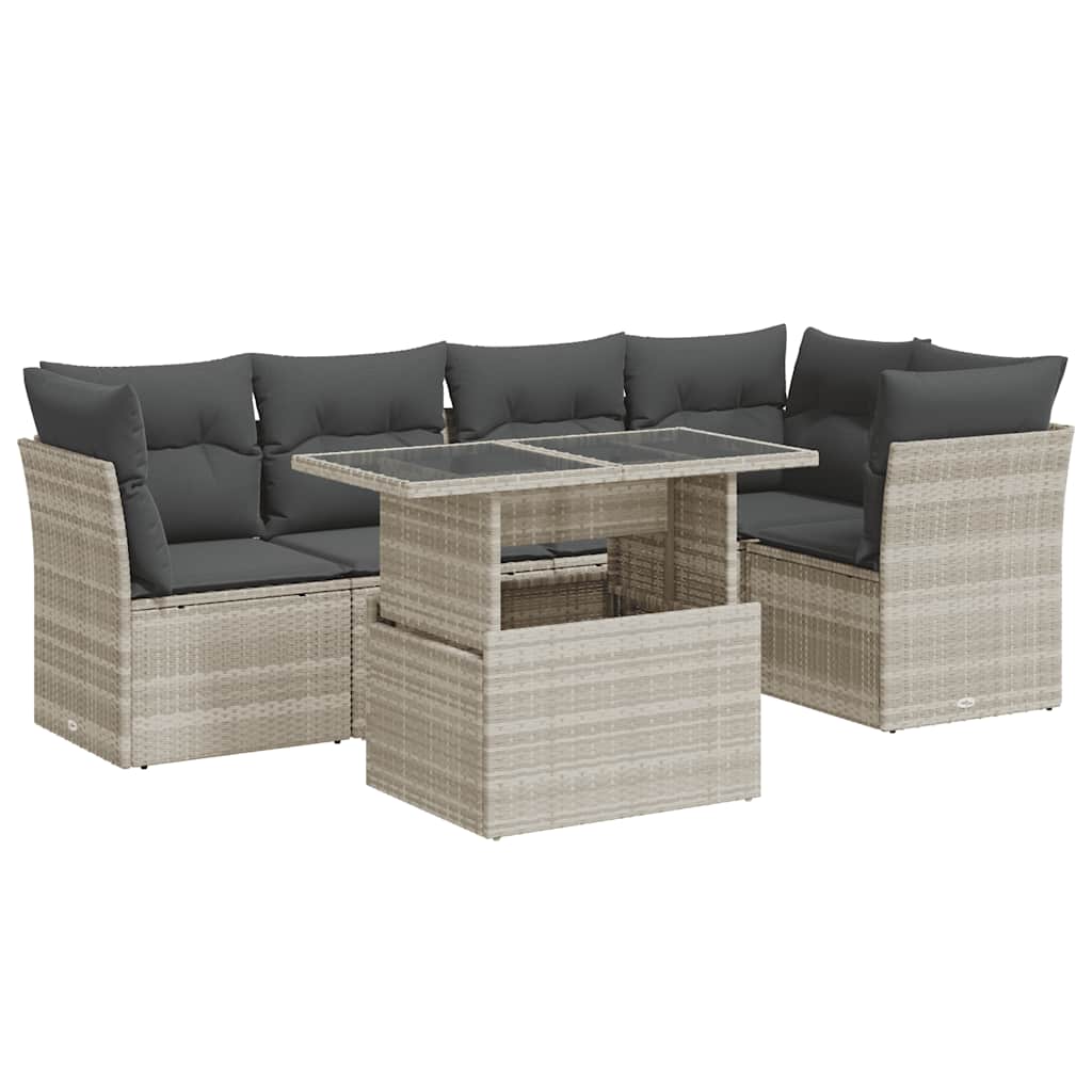 Set Divano da Giardino 6pz con Cuscini Grigio Chiaro Polyrattan - homemem39