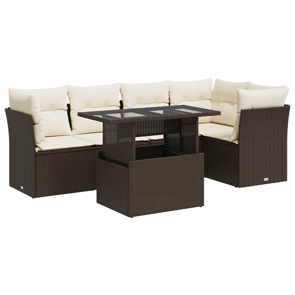 Set Divano da Giardino 6 pz con Cuscini Marrone in Polyrattan - homemem39