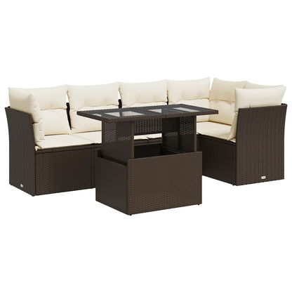 Set Divano da Giardino 6 pz con Cuscini Marrone in Polyrattan - homemem39