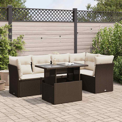 Set Divano da Giardino 6 pz con Cuscini Marrone in Polyrattan