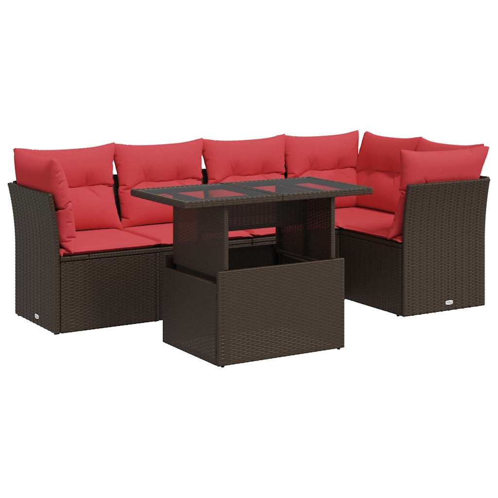 Set Divano Giardino 6 pz con Cuscini Marrone Polyrattan Acacia - homemem39