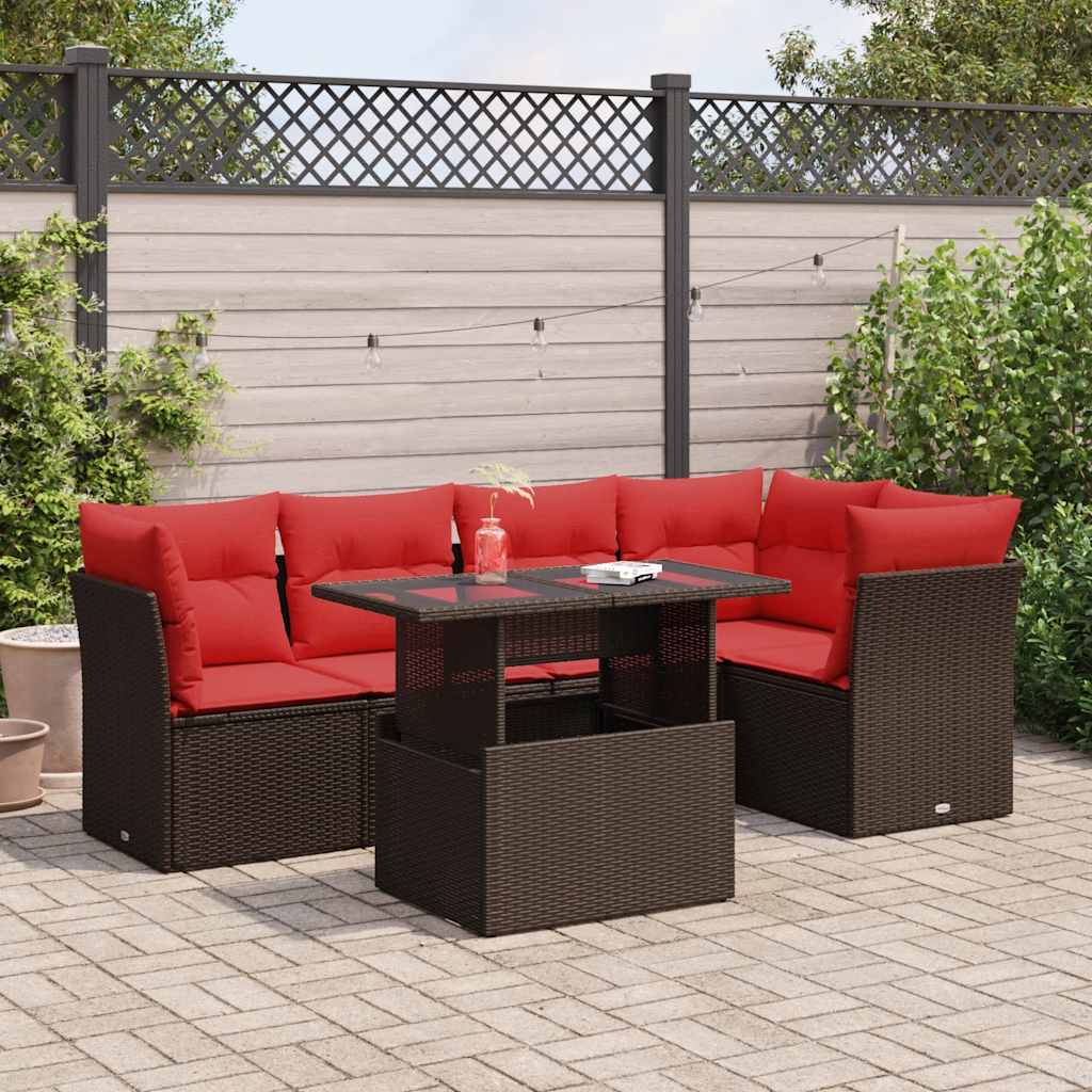 Set Divano Giardino 6 pz con Cuscini Marrone Polyrattan Acacia - homemem39
