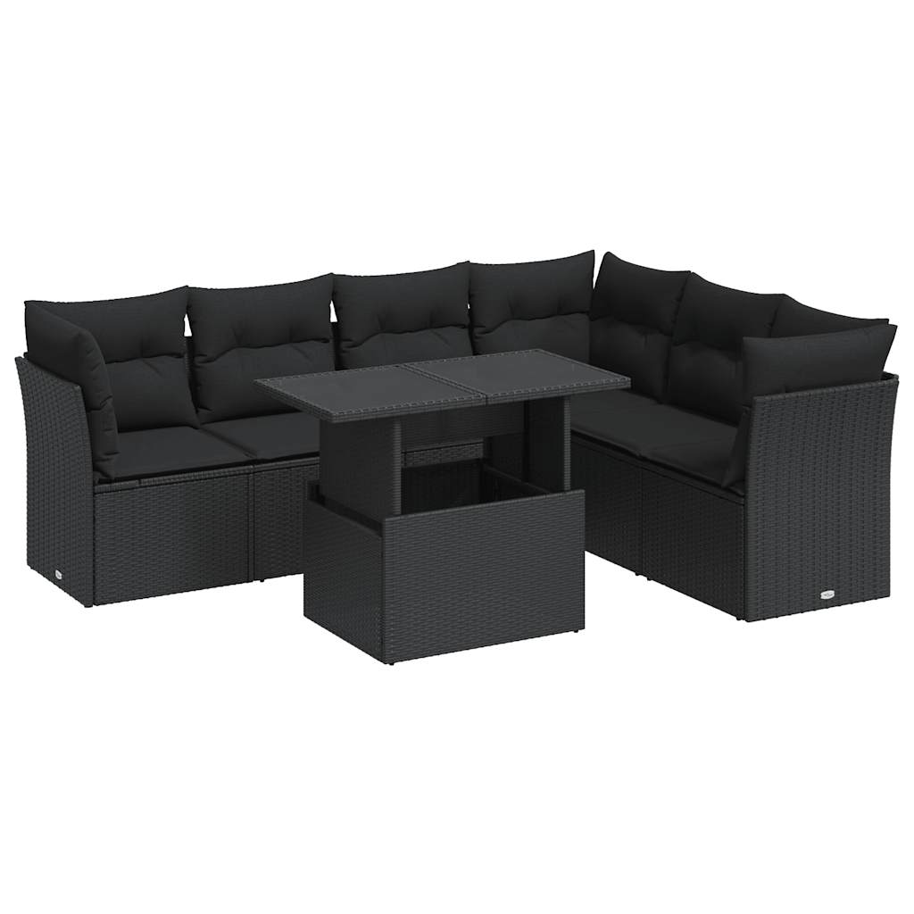 Set Divani da Giardino con Cuscini 7pz Nero Polyrattan | homemem39