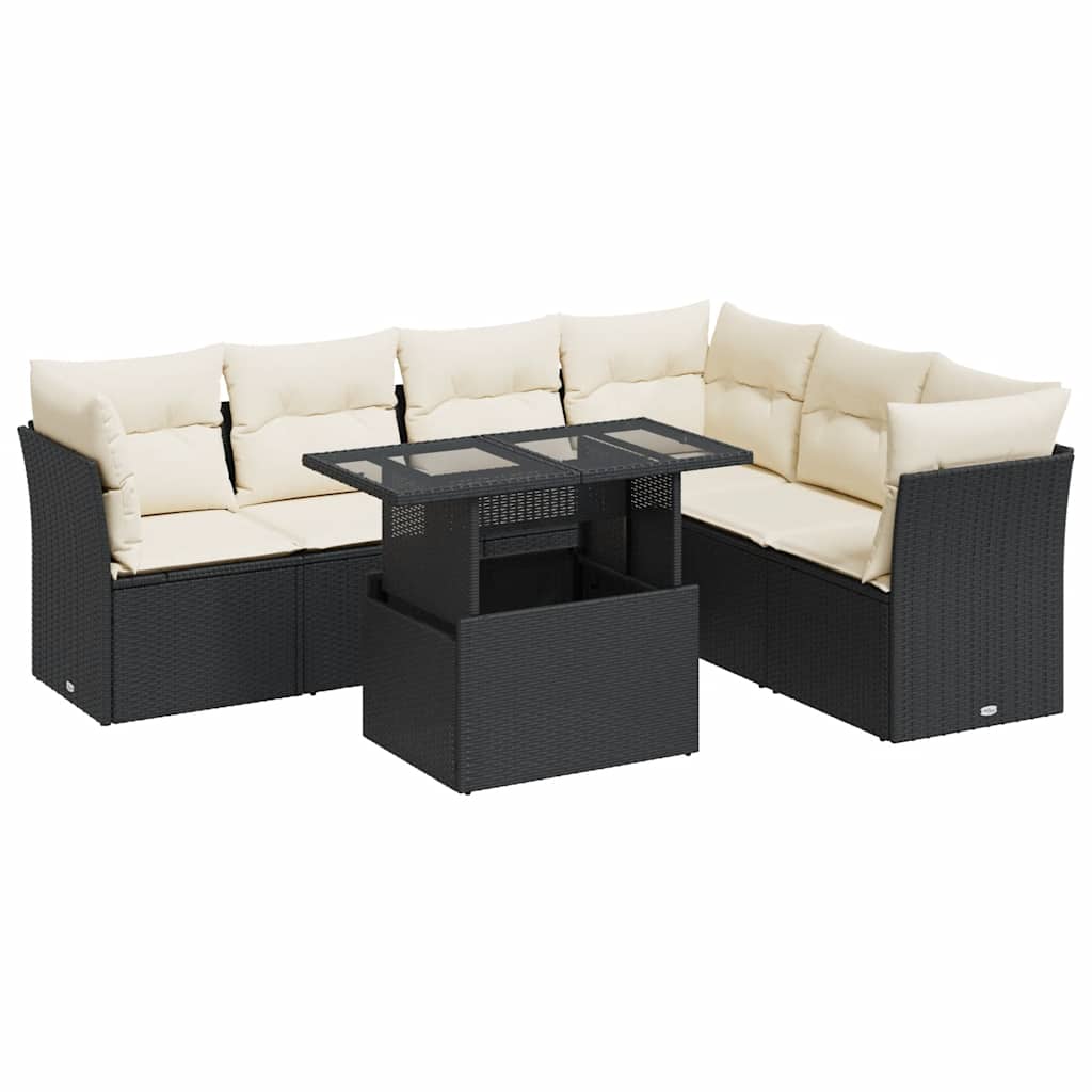 Set Divani da Giardino con Cuscini 7pz Nero Polyrattan | homemem39