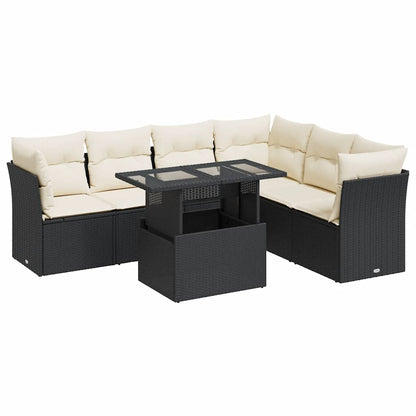 Set Divani da Giardino con Cuscini 7pz Nero Polyrattan | homemem39