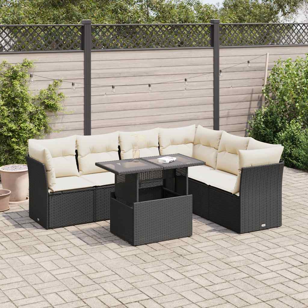 Set Divani da Giardino con Cuscini 7pz Nero Polyrattan | homemem39