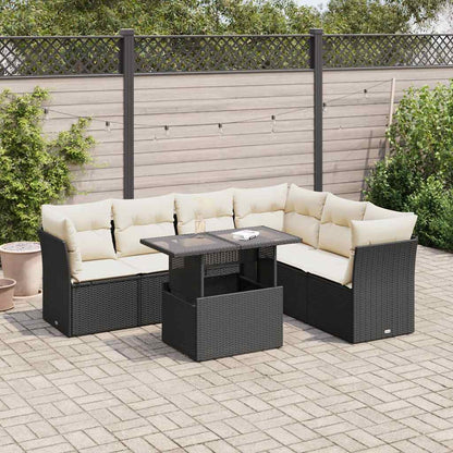 Set Divani da Giardino con Cuscini 7pz Nero Polyrattan | homemem39
