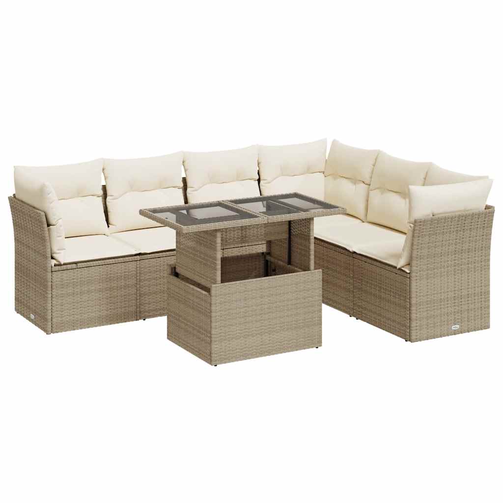 Set Divani da Giardino 7 pz con Cuscini Beige in Polyrattan | homemem39