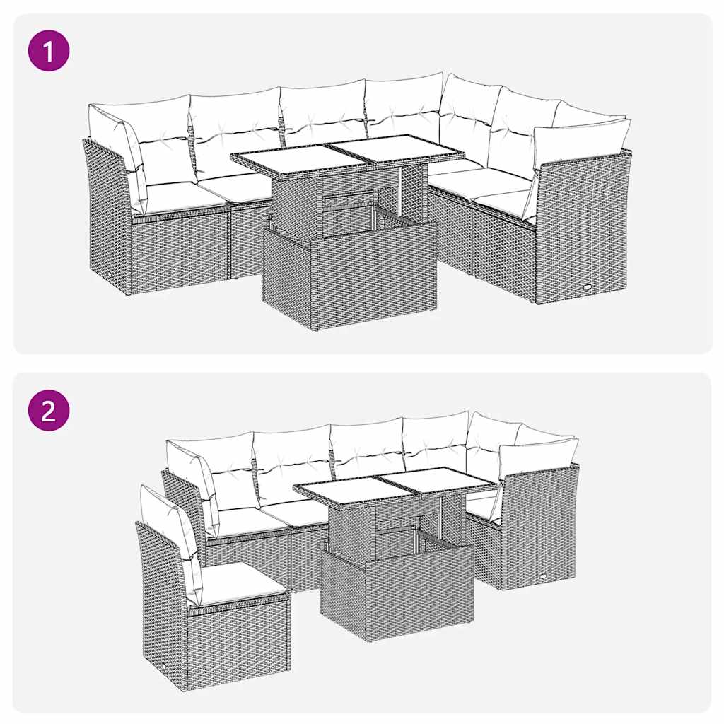 Set Divani da Giardino 7 pz con Cuscini Beige in Polyrattan | homemem39