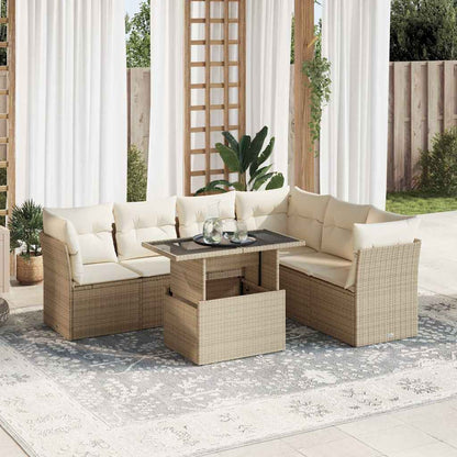 Set Divani da Giardino 7 pz con Cuscini Beige in Polyrattan | homemem39