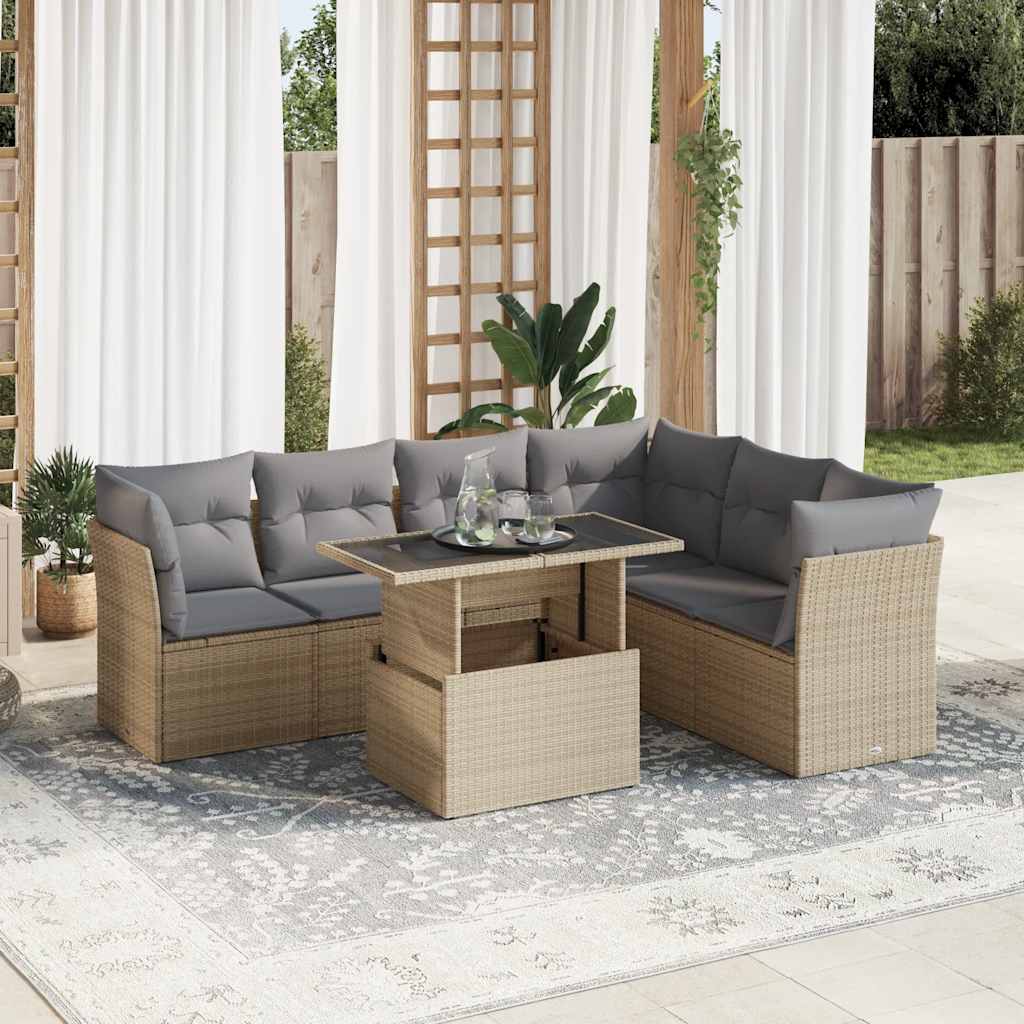 Set Divani da Giardino 7 pz con Cuscini Beige in Polyrattan | homemem39