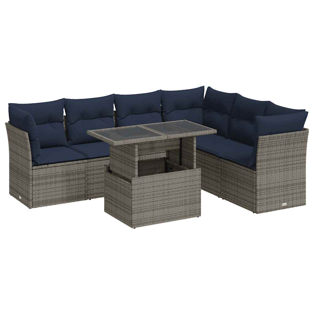 Set Divani da Giardino con Cuscini 7pz Nero Polyrattan Acacia | homemem39
